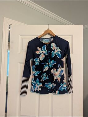 Navy Floral Zip-Front Rash Guard